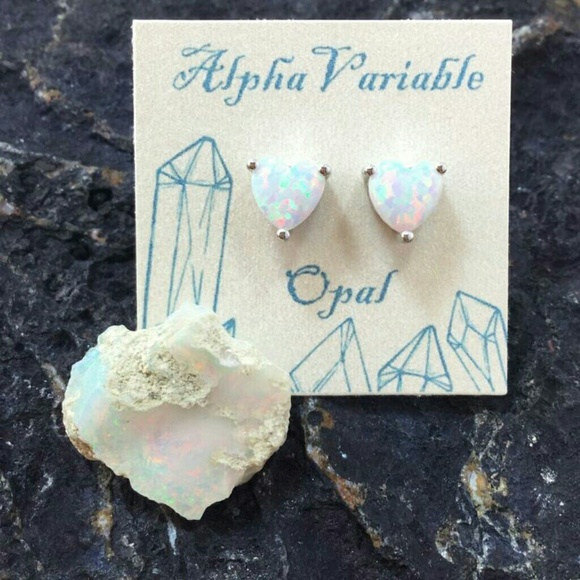 Opal Heart Earrings .925 Sterling Silver - Picture 3 of 3